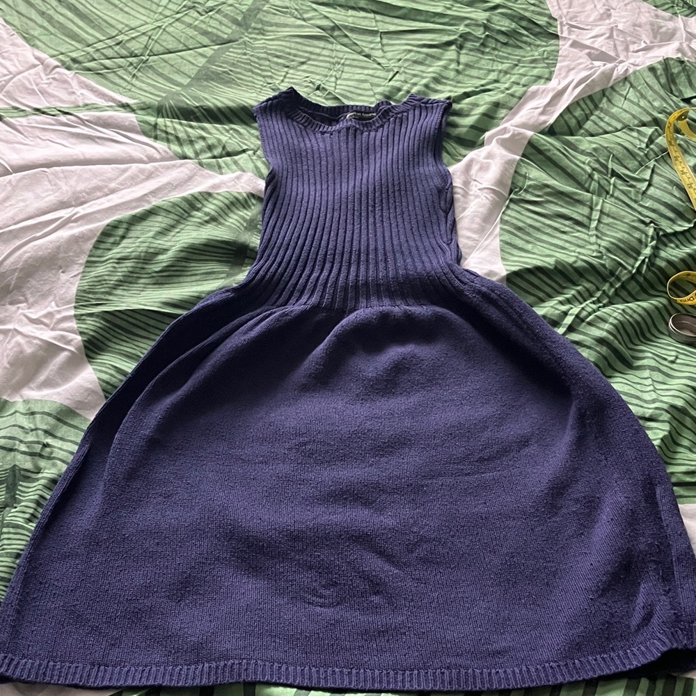 American Apparel Sleeveless Ribbed Knit Dress in Deep Blue